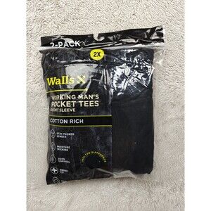 Walls Pocket T-shirt 2pk Men's 2X XXL Black Cotton Rich Short Sleeve Work Tee